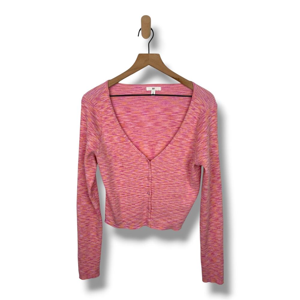❣️5/$25 BP Pink Marled Rib Knit Cardigan Sweater Plus 1X Button Up Front Casual